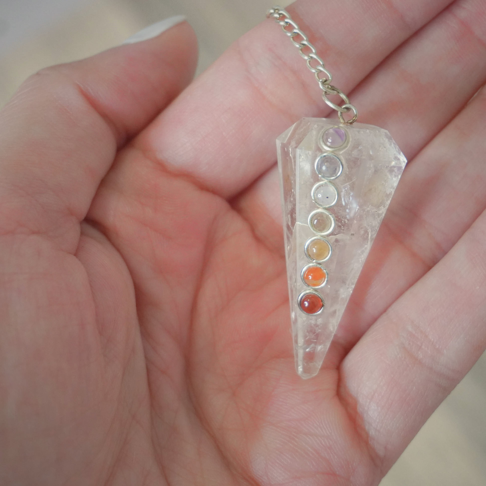 Amplify intentions and connect with higher self using a Clear Quartz Pendulum.