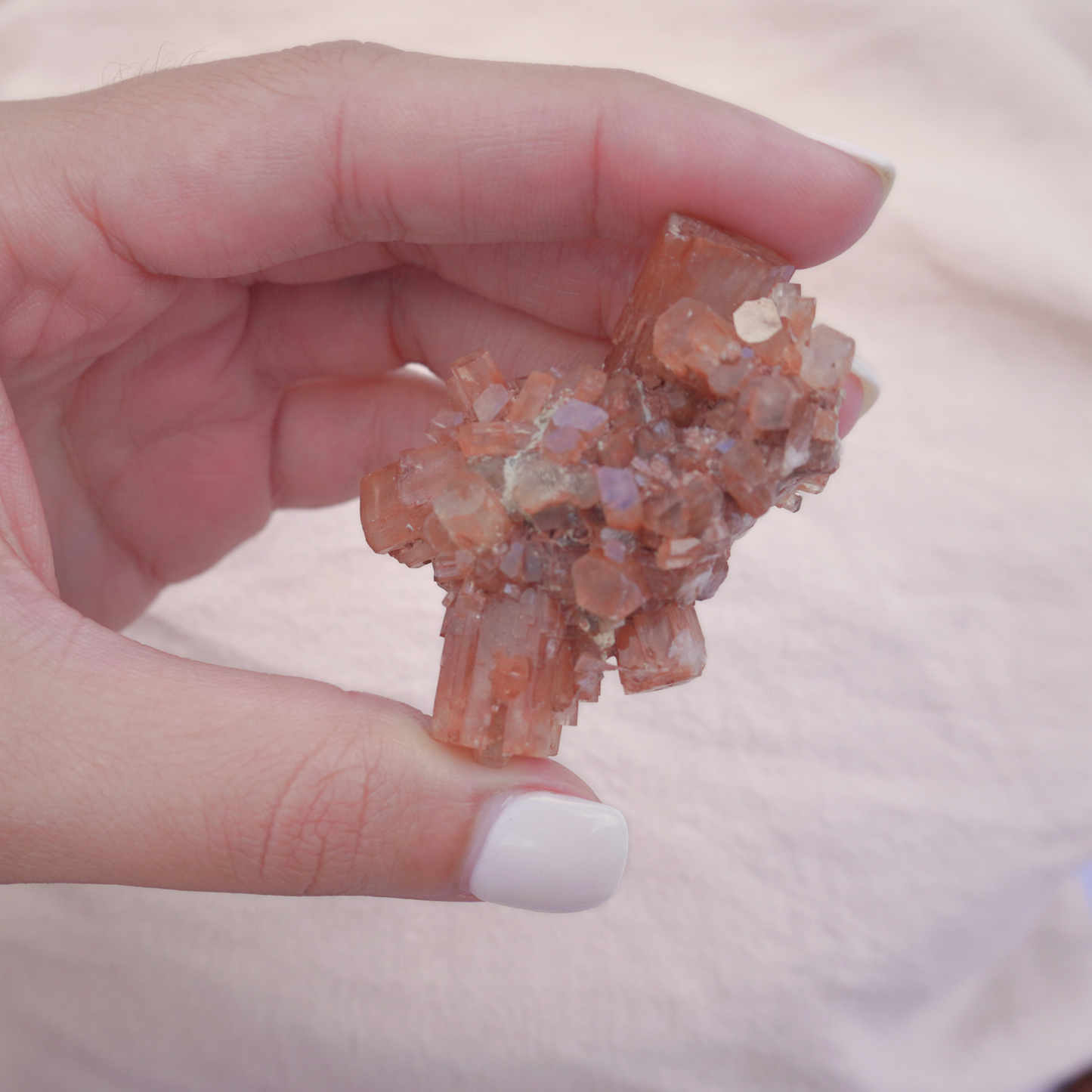 A small Raw Aragonite Cluster with vibrant orange hues, perfect for chakra healing and spiritual grounding.