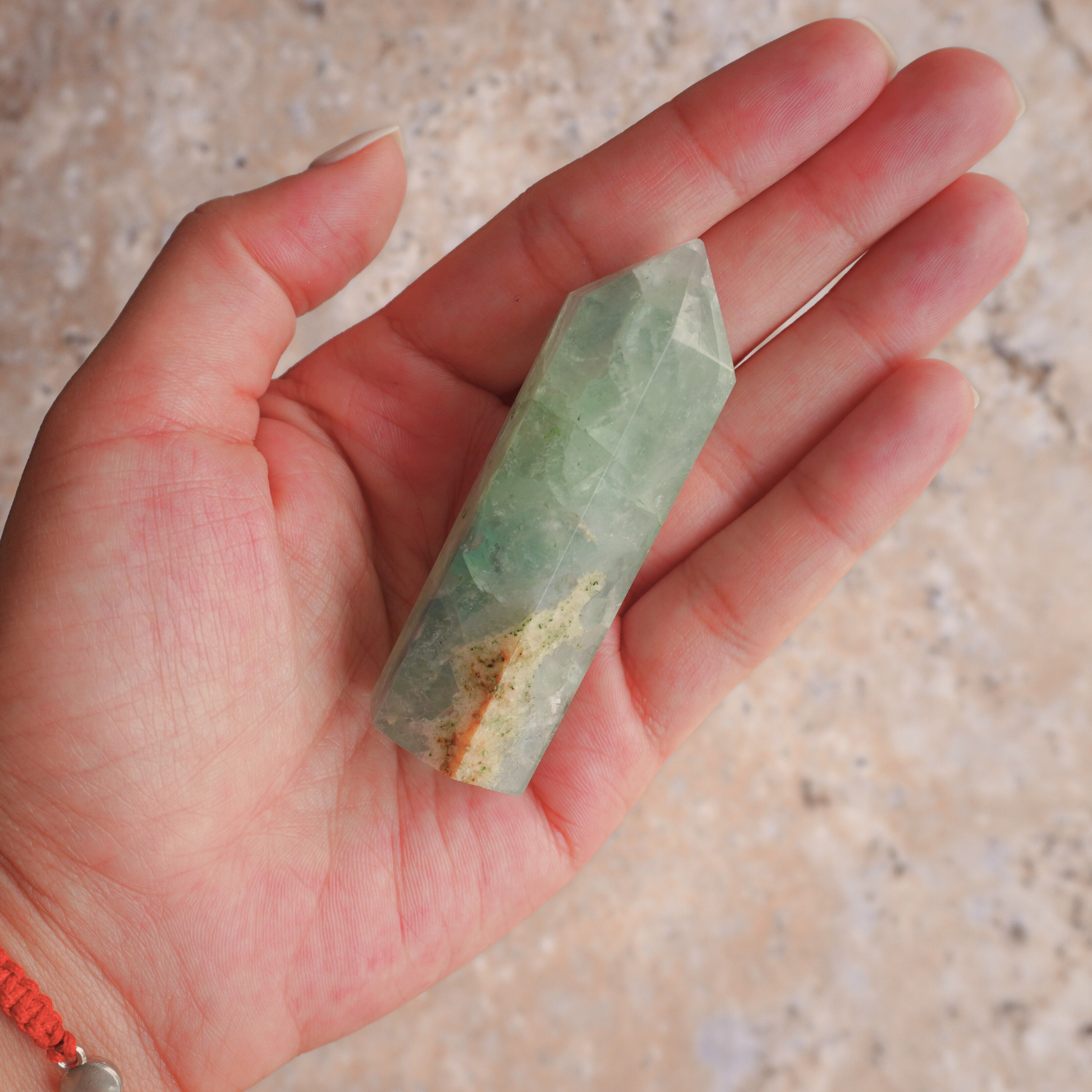 Healing Fluorite crystal for mental clarity, reducing distractions, and improving cognitive function.