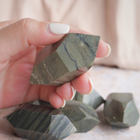Green Zebra Jasper for emotional balance, grounding, and stability. A powerful crystal for stress relief and inner peace.