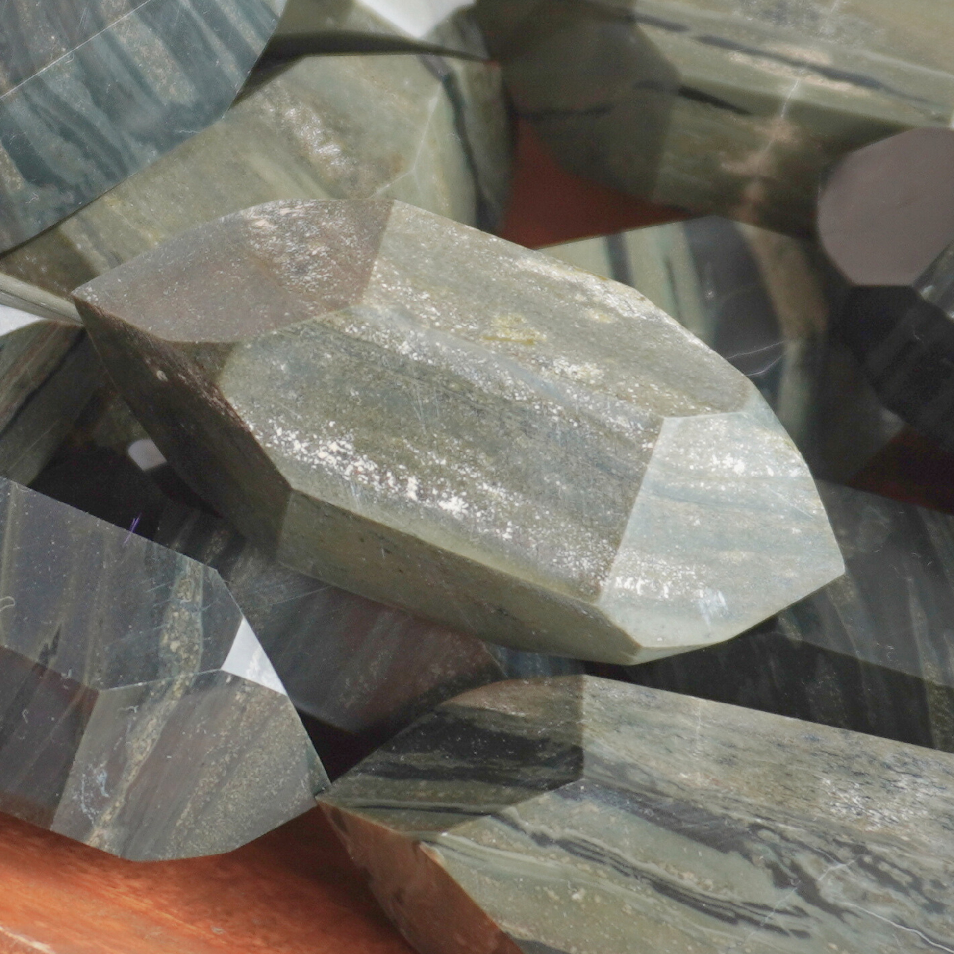 Natural Green Zebra Jasper energy stone for grounding, emotional healing, and stability.