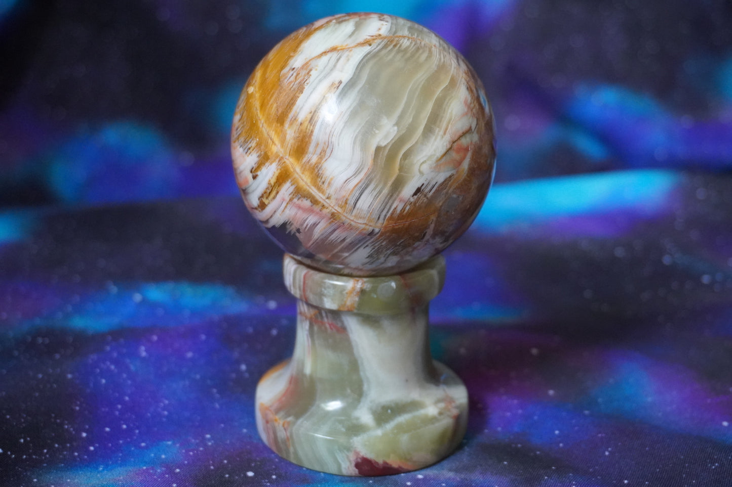 Green Onyx Sphere with Stand: Harmony and Strength