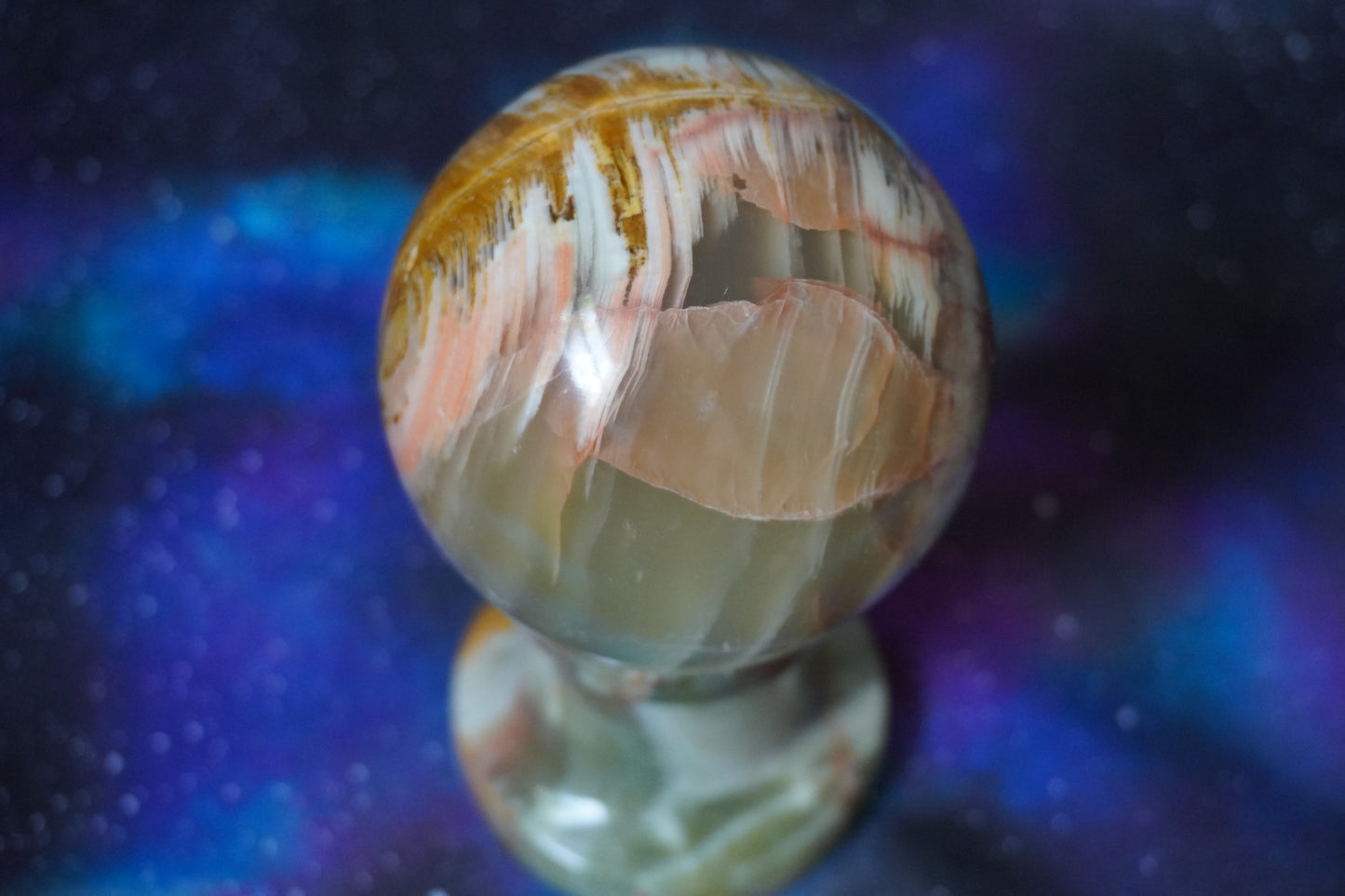 Green Onyx Sphere with Stand: Harmony and Strength