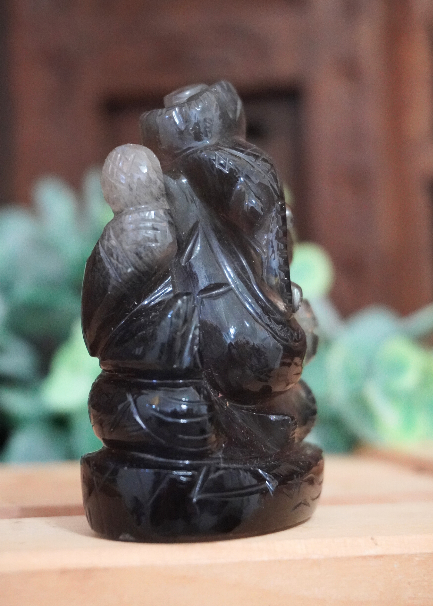 Gray Fluorite Ganesha statue with intricate carvings