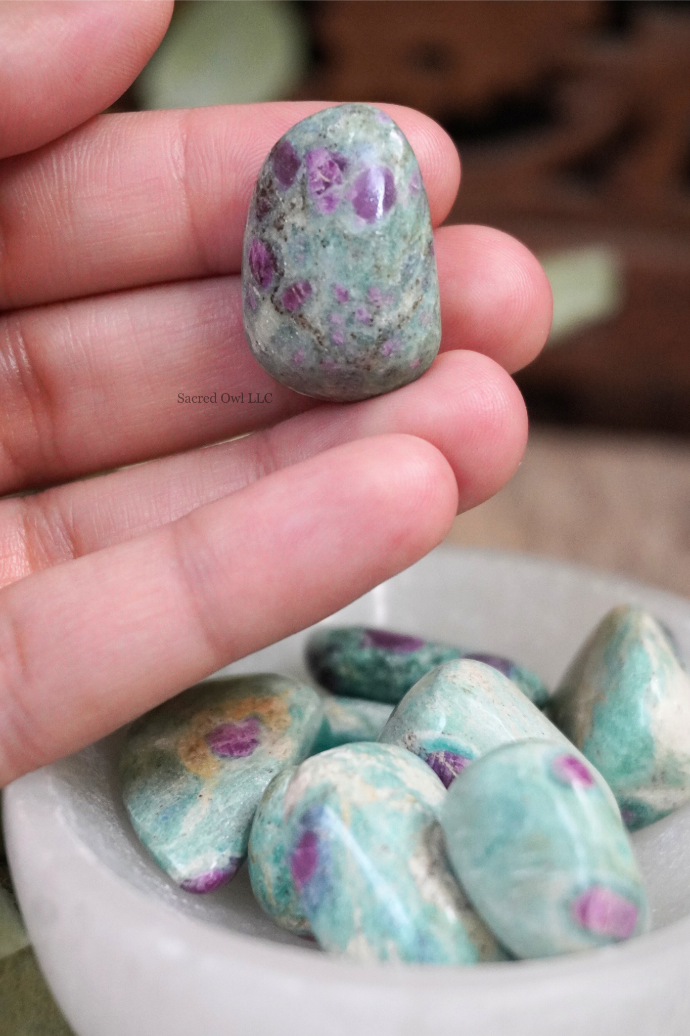 Ruby Fuchsite crystals from India and Brazil