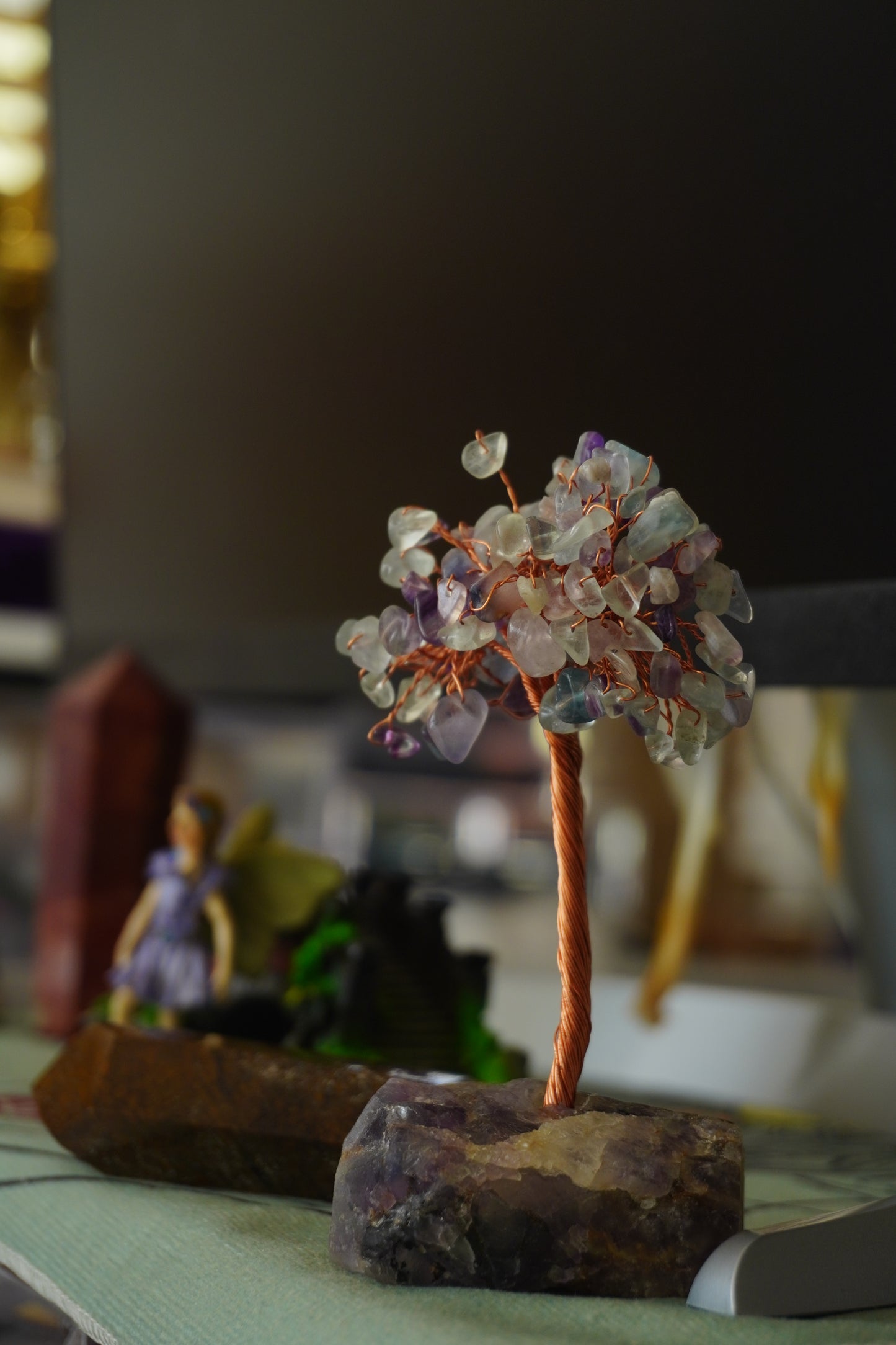 Vibrant Fluorite Crystal Tree: Handcrafted with Copper Wire Brilliance!