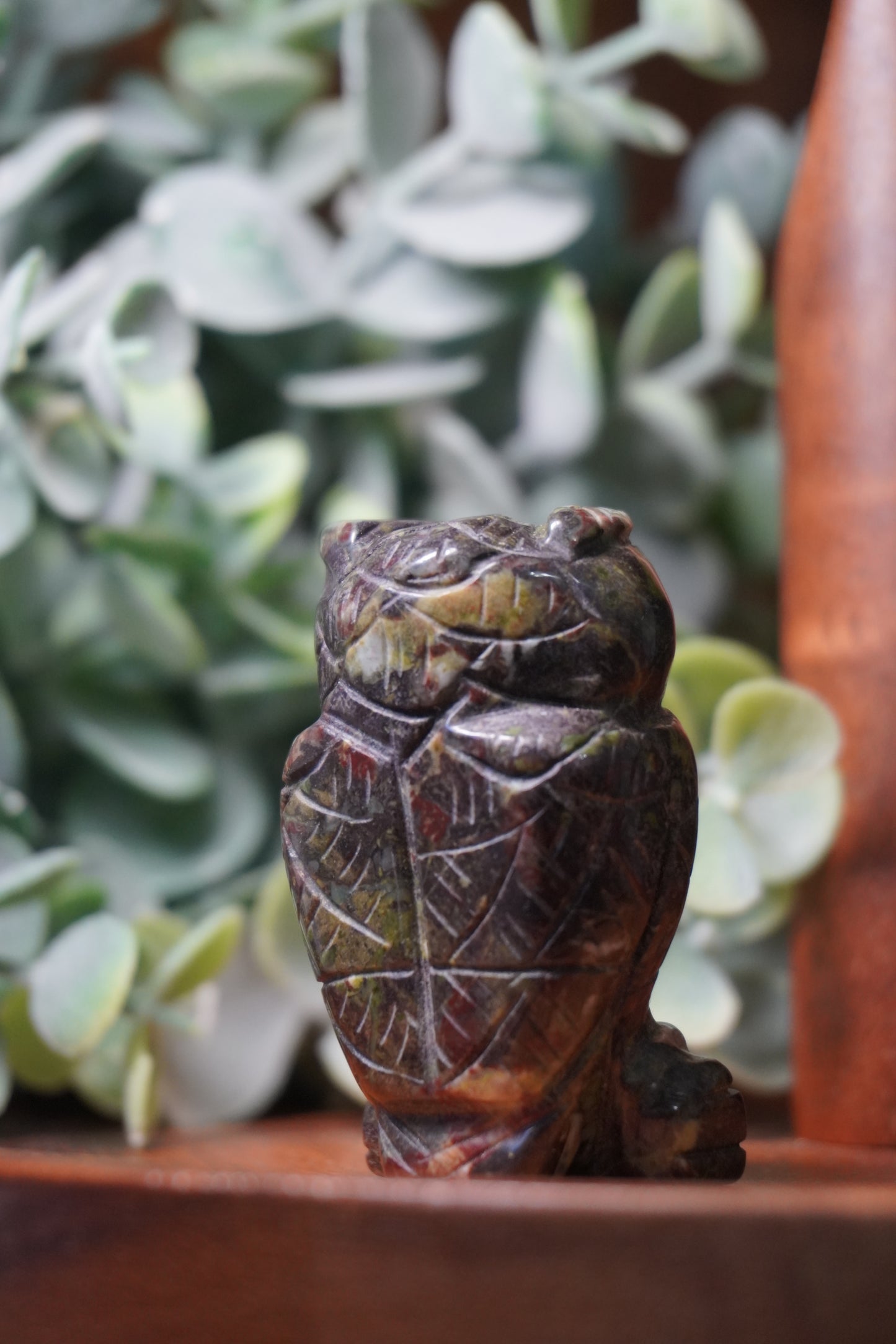 Bloodstone or Crazy Lace Agate Owl Carving: Healing, Protection, Joy, and Stability