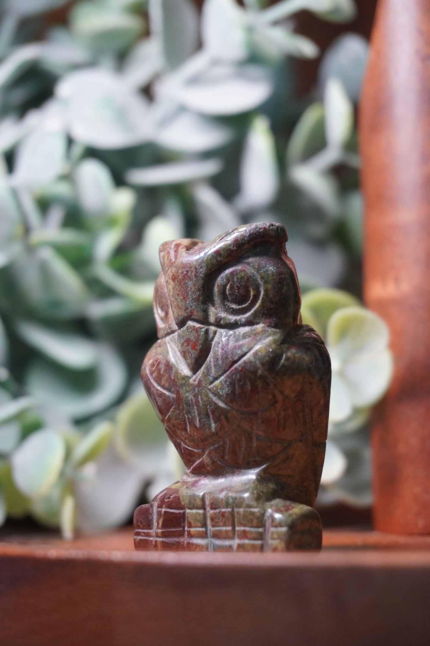 Bloodstone or Crazy Lace Agate Owl Carving: Healing, Protection, Joy, and Stability