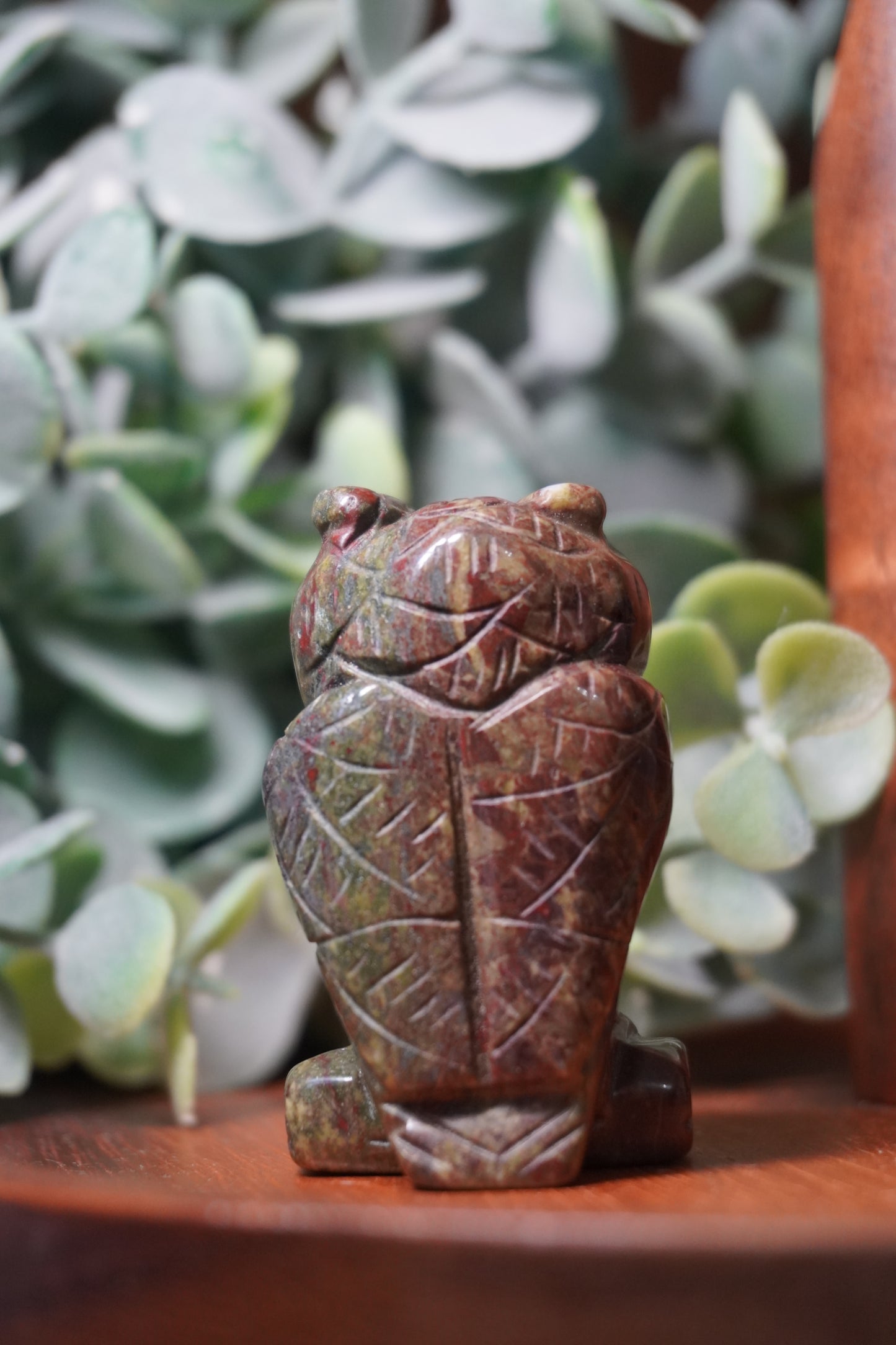 Bloodstone or Crazy Lace Agate Owl Carving: Healing, Protection, Joy, and Stability