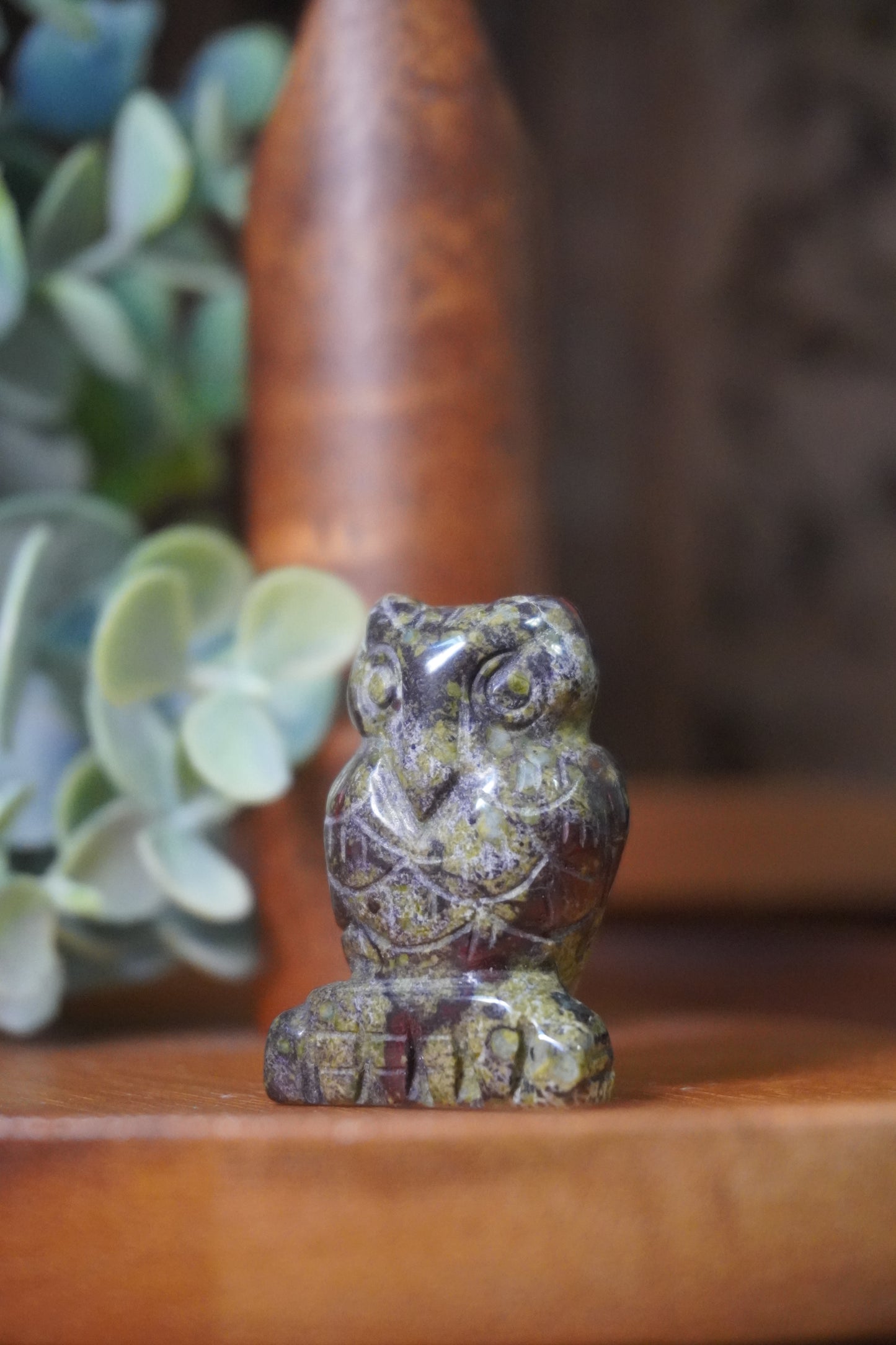 Bloodstone or Crazy Lace Agate Owl Carving: Healing, Protection, Joy, and Stability