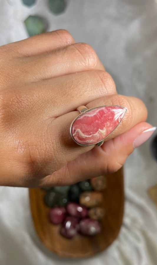 Rhodochrosite Teardrop Ring