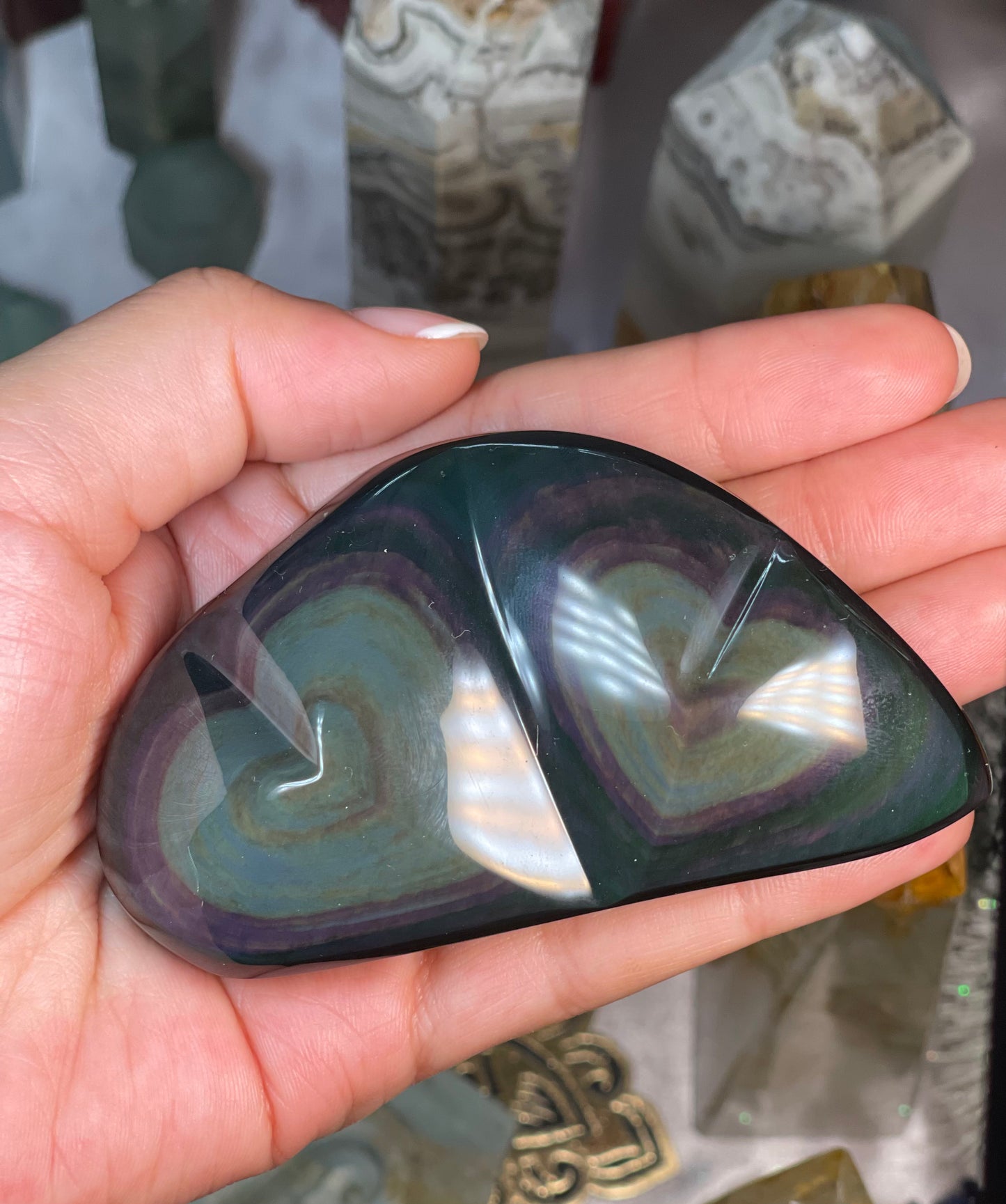 Rainbow Obsidian Heart: Protection and Healing