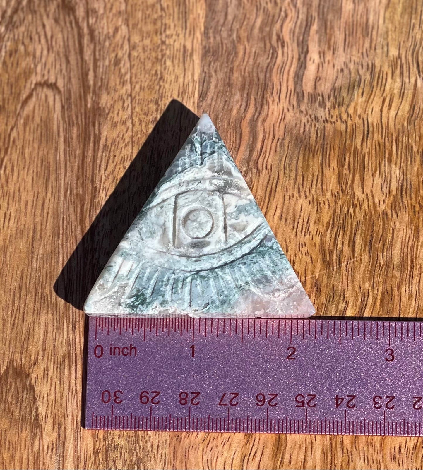 Sacred Symbolism: Eye of Providence Carving in Moss Agate and Taiji Jasper Crystal