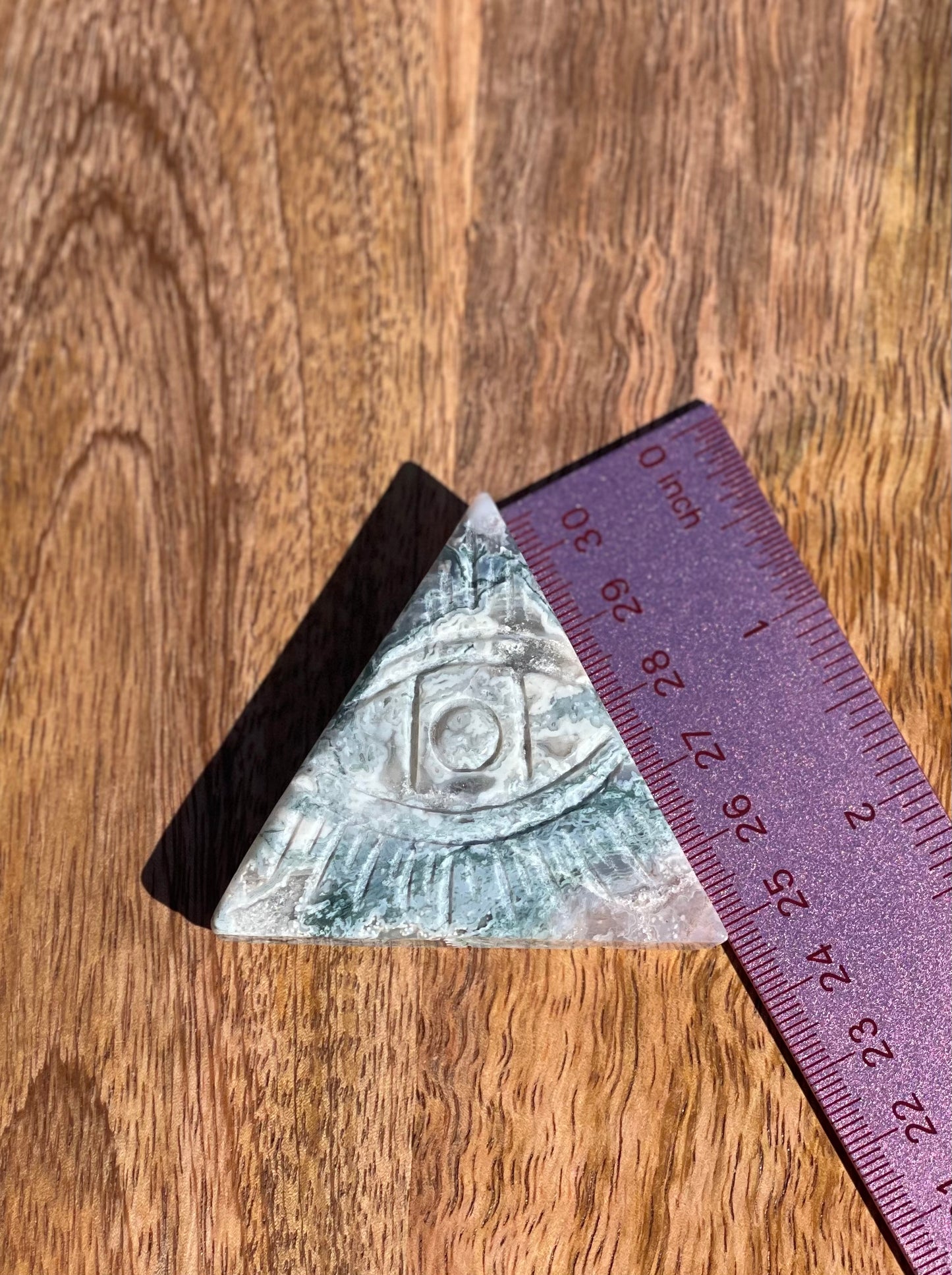 Sacred Symbolism: Eye of Providence Carving in Moss Agate and Taiji Jasper Crystal