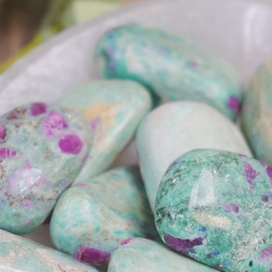 Ruby Fuchsite: a blend of Ruby and Fuchsite minerals