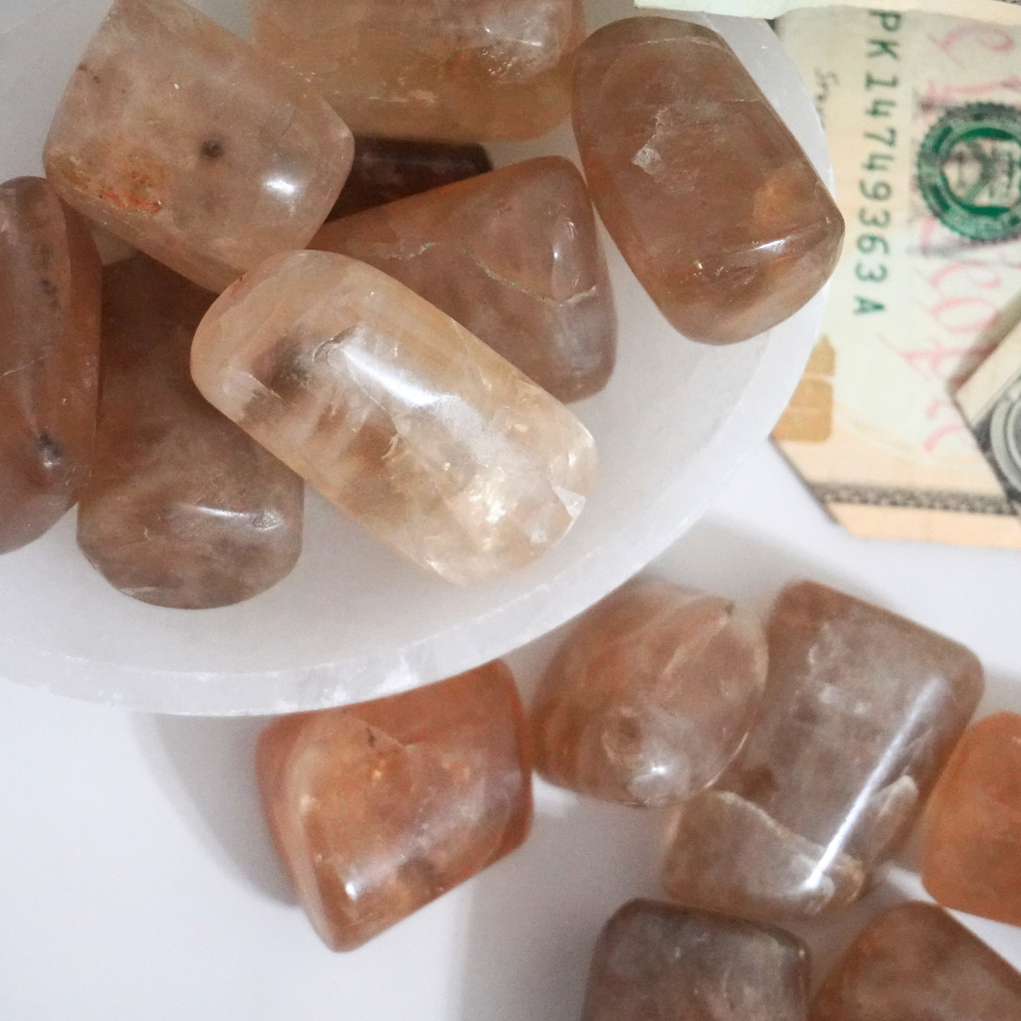 Group of polished Smoky Citrine tumbles for spiritual clarity and abundance