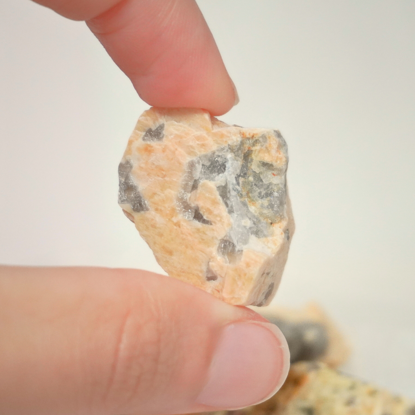 Side angle view of a raw Zebradorite stone with natural colors visible.