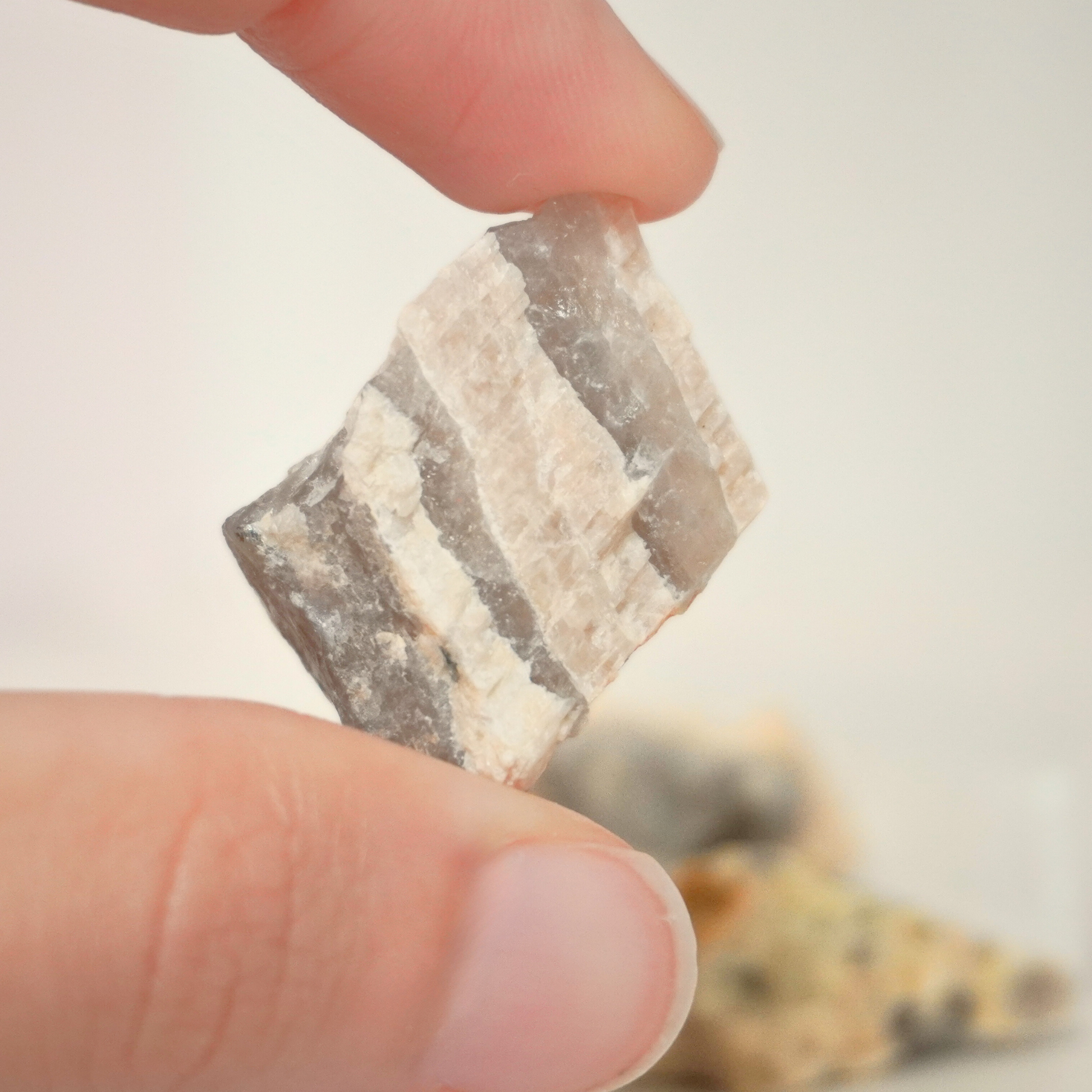 side view of Zebradorite stone showing its unique zebra-like pattern.